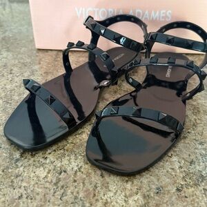 Victoria Adames Black Studded Jelly Rivet Stud Sandals “Milan” NIB Size 6